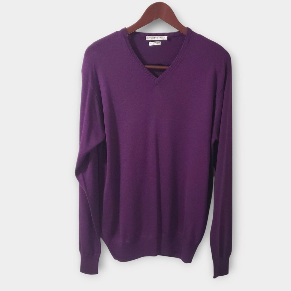Peter Millar Mens Purple Silk Cotton Cashmere V-Neck Sweater Size M